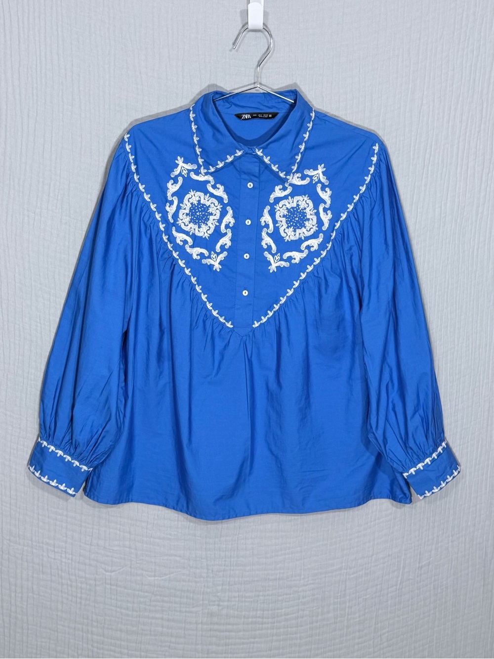 💙 Zara | 100% COTTON | Embroidered Western Blue Blouse | Small - Picture 2 of 7